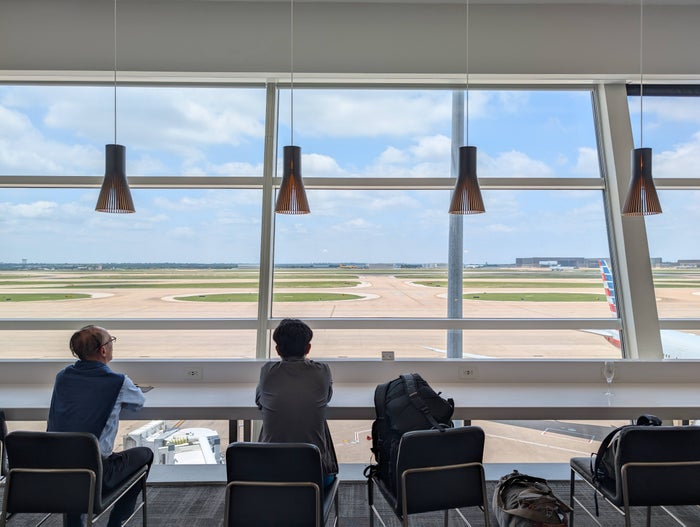 American Airlines Flagship Lounge DFW window seating view American Airlines Flagship Lounge DFW window seating view