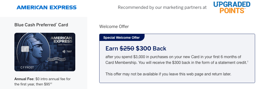Amex Blue Cash Preferred 300 offer June 9 2025 UP