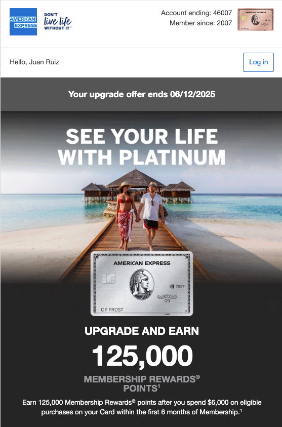 Amex Gold to Amex Platinum Upgrade Offer Amex Gold to Amex Platinum Upgrade Offer