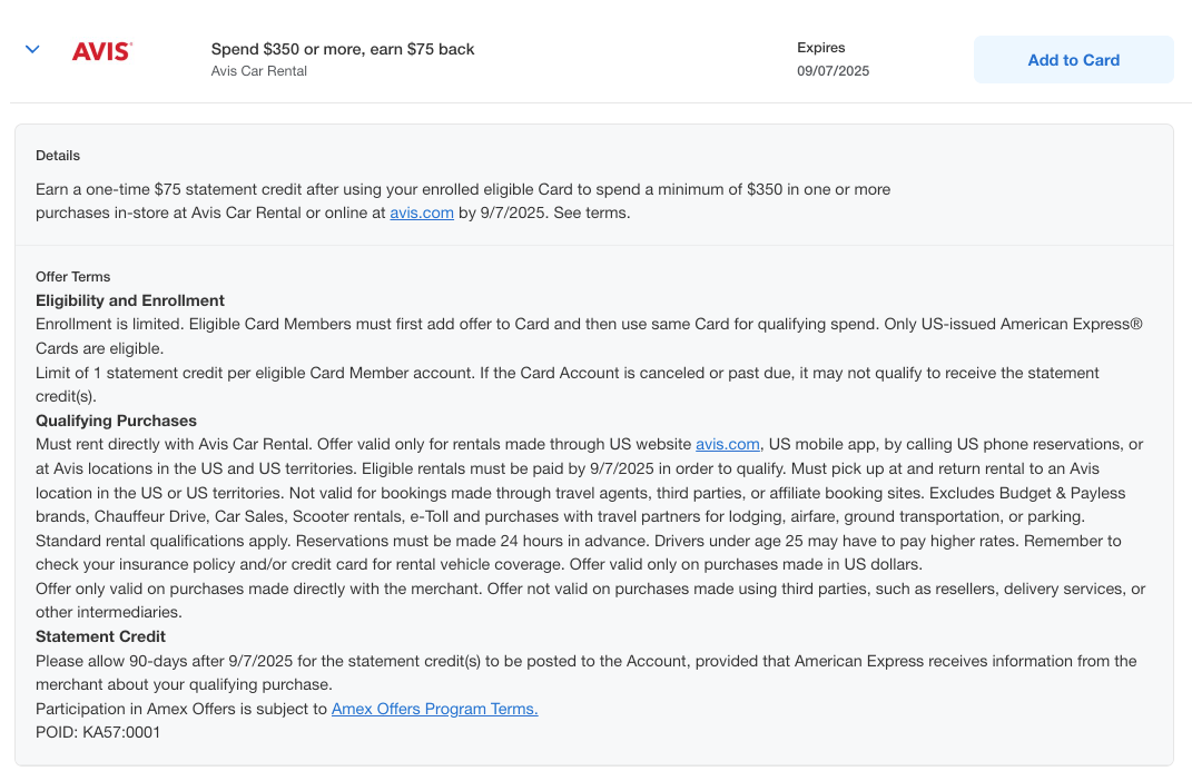 Amex Offer Avis June 2025