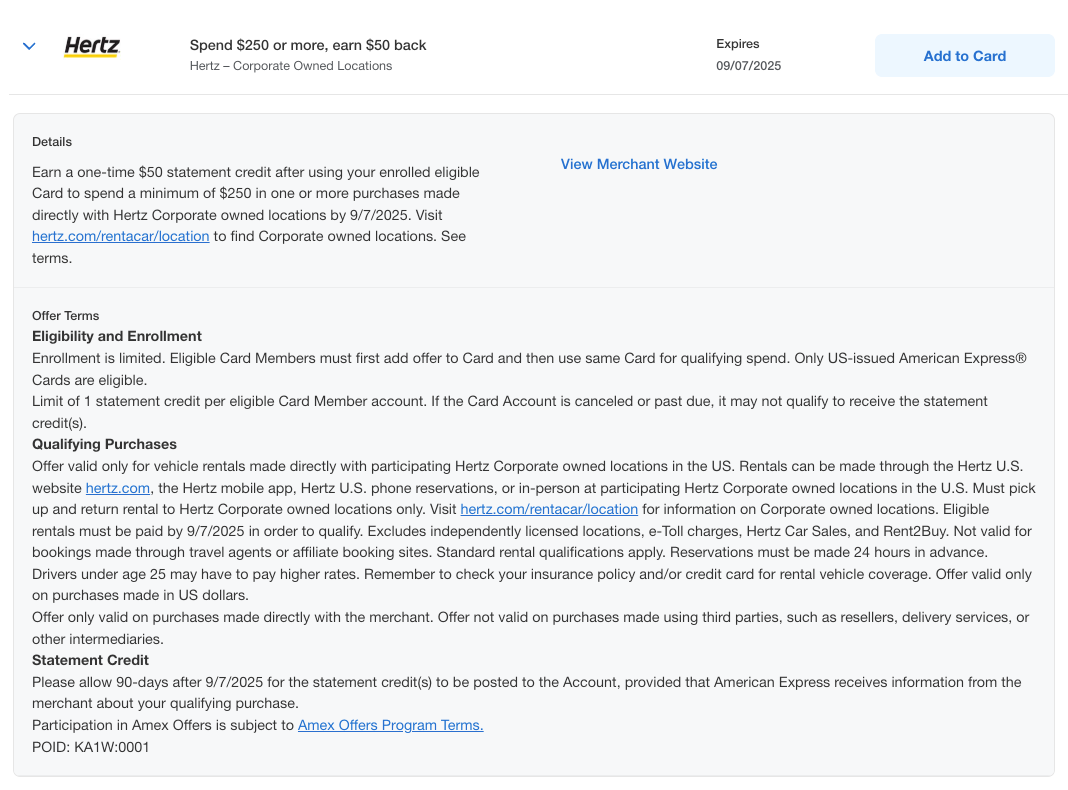 Amex Offer Hertz June 2025