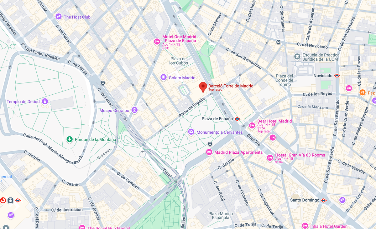 Barcelo Torre de Madrid location closeup