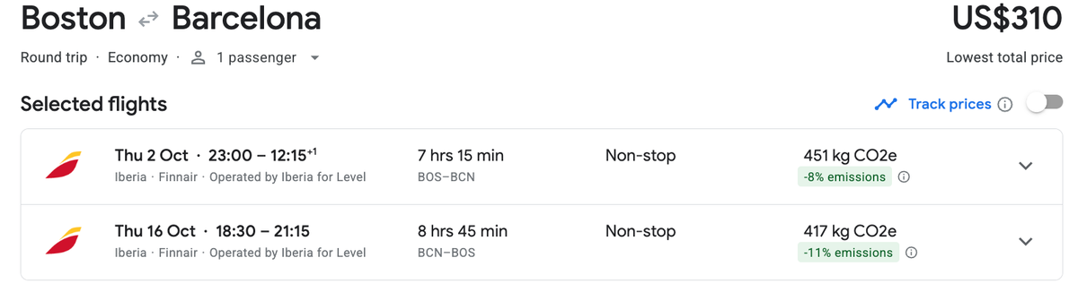 Boston to Barcelona with Level from 310 USD