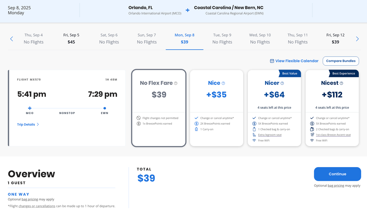 Breeze sale 39 MCO EWN September 2025