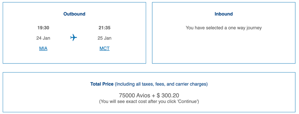 British Airways Award Flight From Miami to Muscat