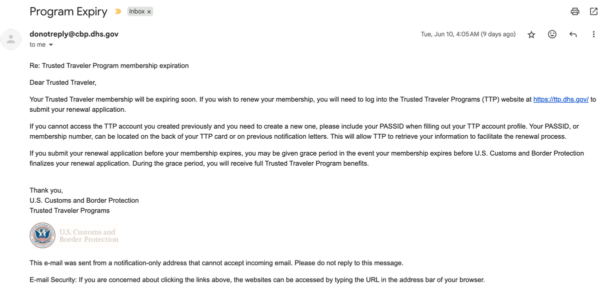 CBP Global Entry Renewal