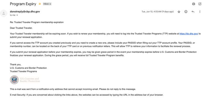 CBP Global Entry Renewal