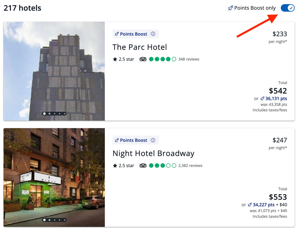 Chase Travel Portal hotels Points Boost only