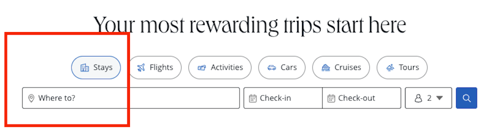 Chase Travel portal no Vacation Homes option