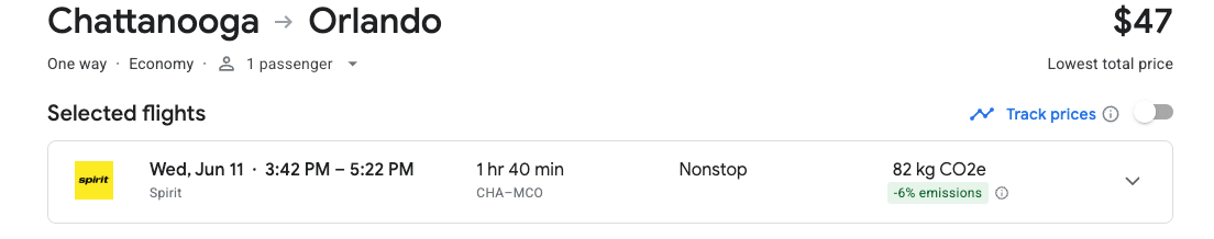 Chattanooga to Orlando Spirit Fare