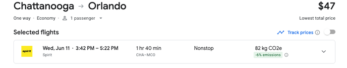 Chattanooga to Orlando Spirit Fare