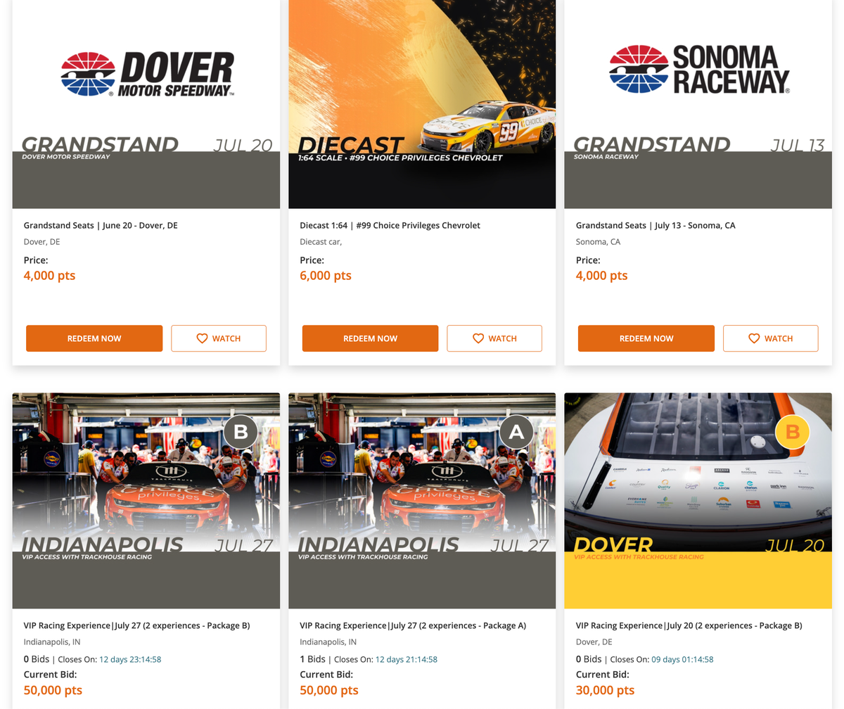 Choice Privileges racing auctions June 2025