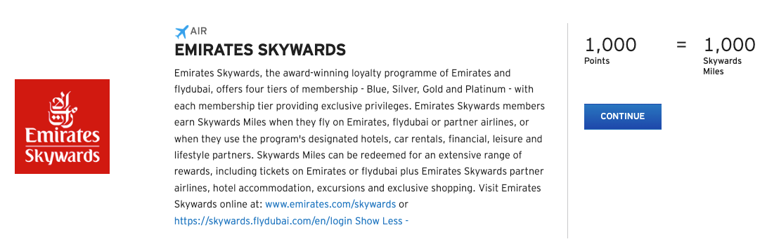 Citi Emirates transfer page