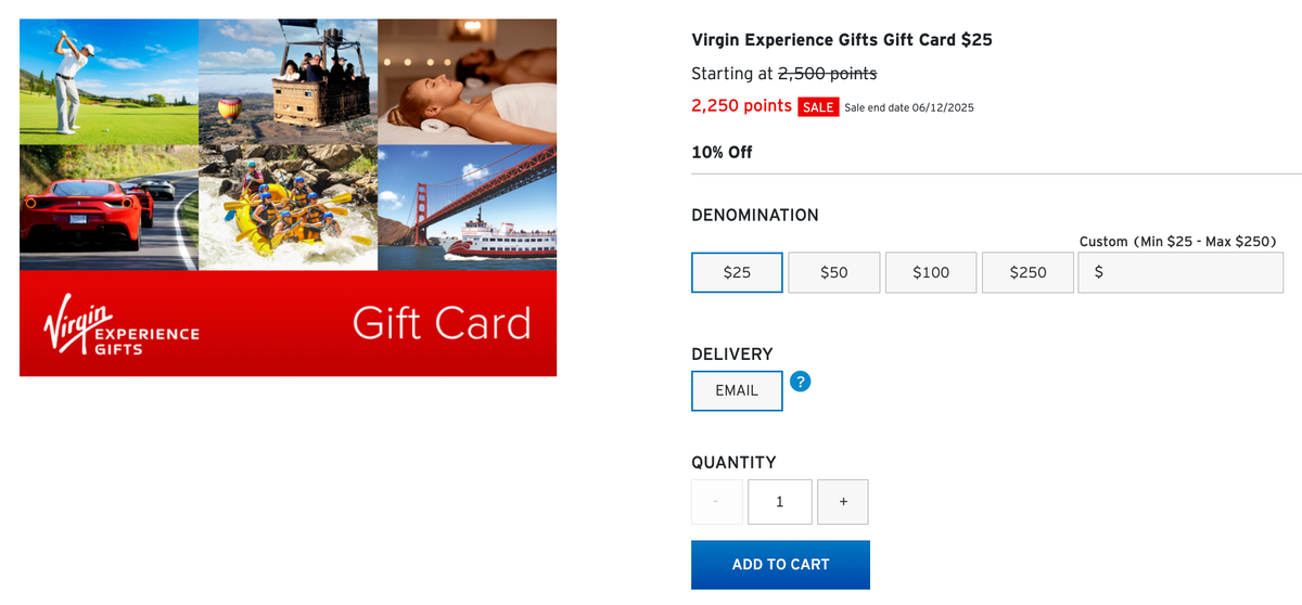 Citi ThankYou gift card sale June 2025 Virgin Experiences