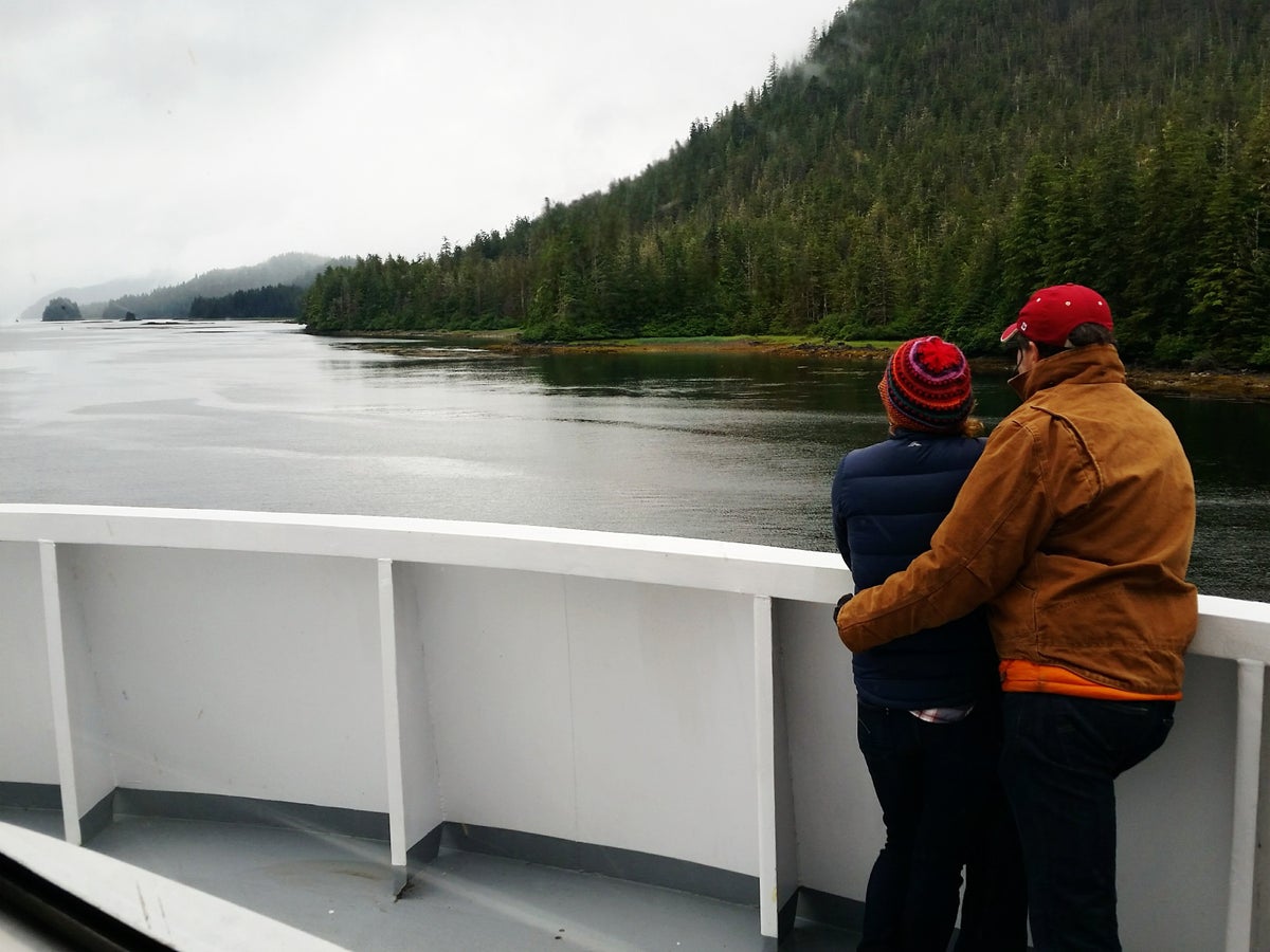 Couple on the deck of Alaskan Ferry