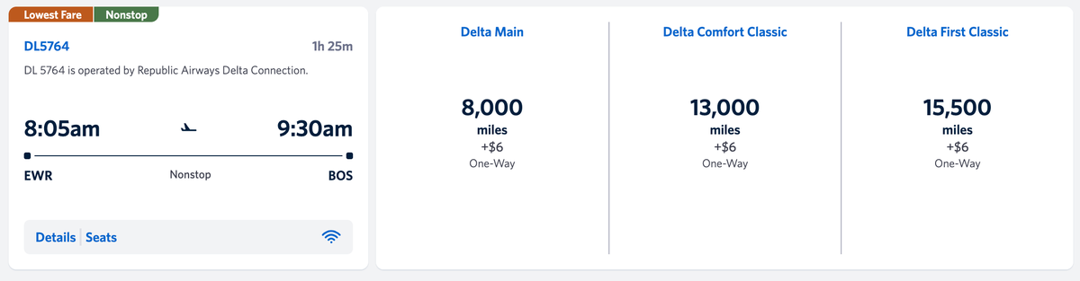 Delta Award Ticket From Newark to Boston