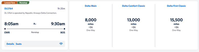 Delta Award Ticket From Newark to Boston