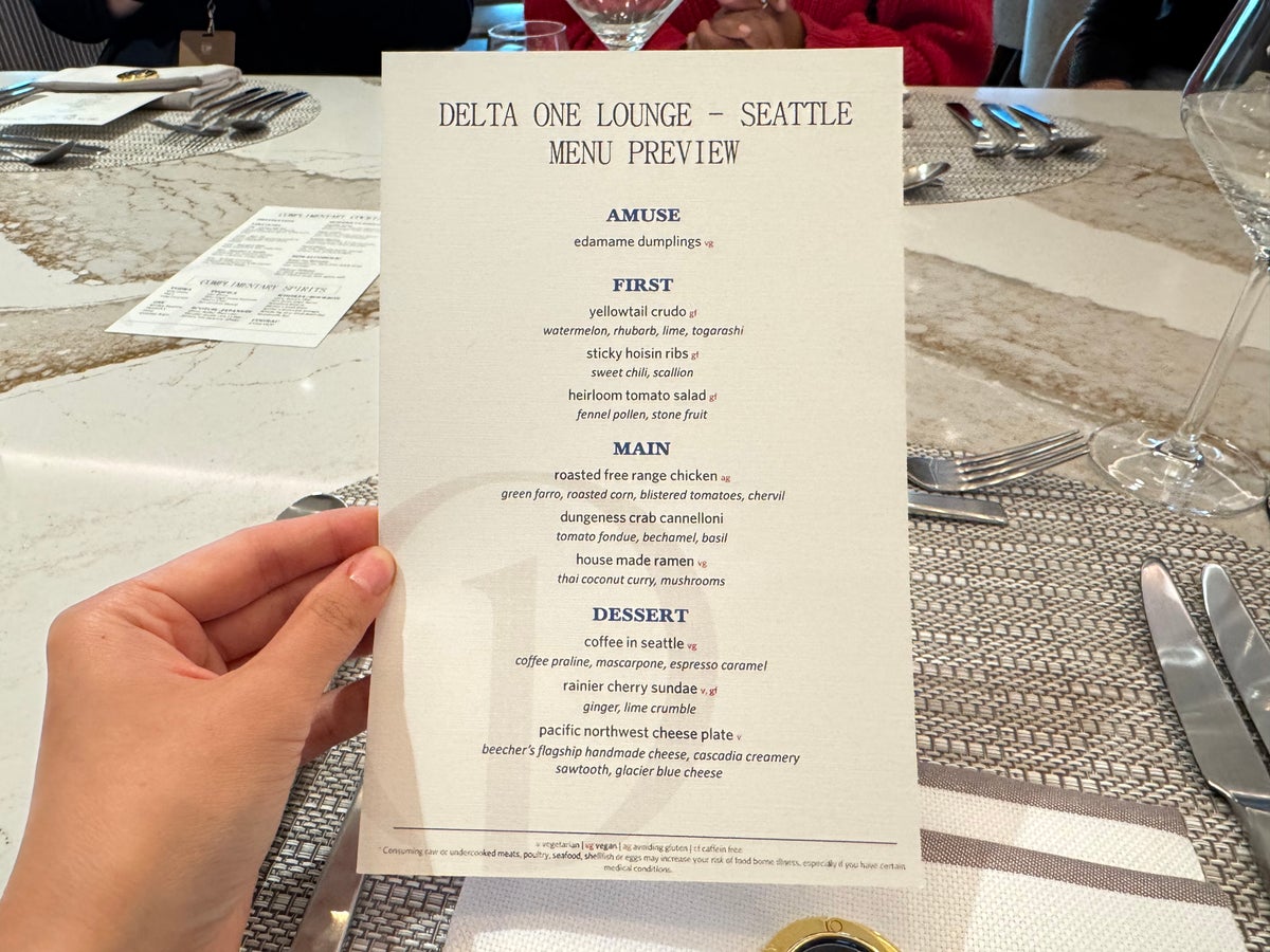 Delta One Lounge Menu