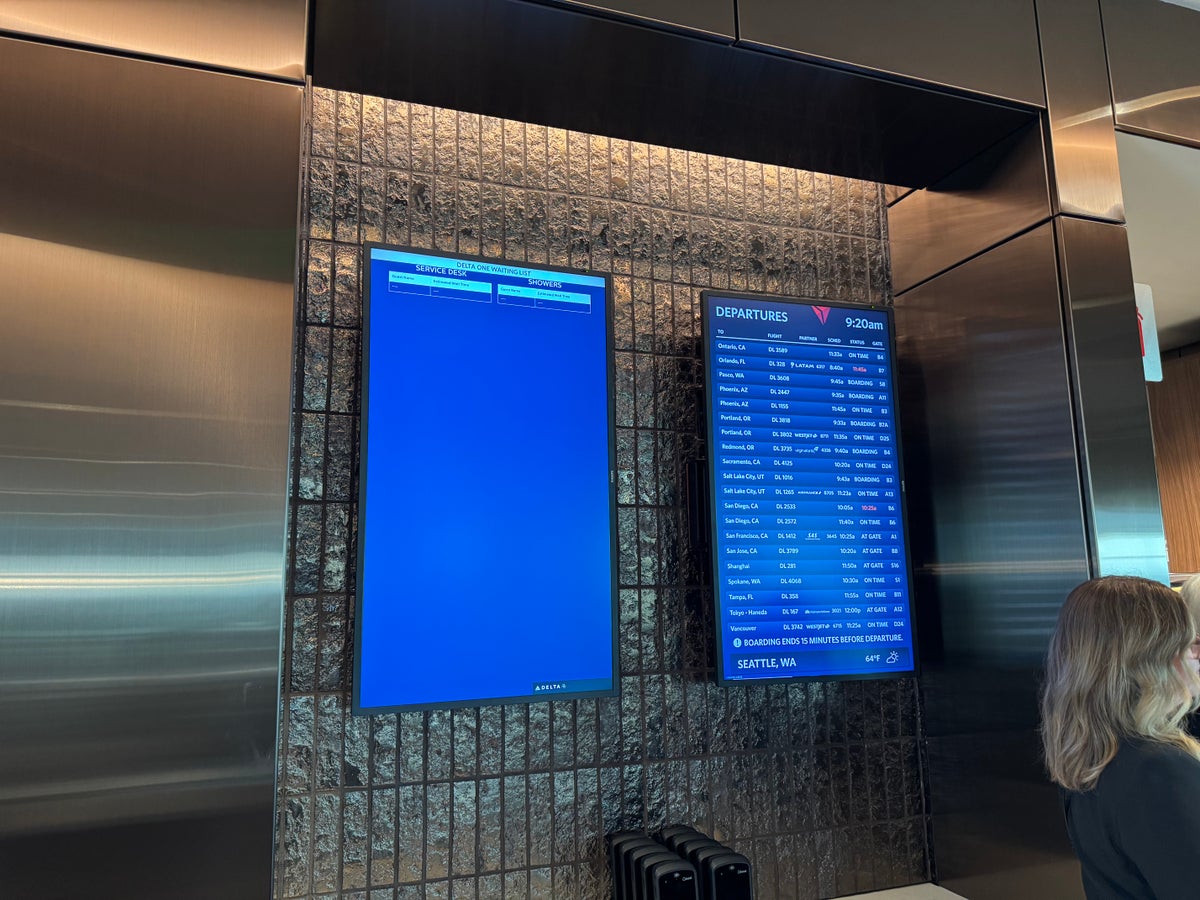 Delta One Lounge SEA Departures Board