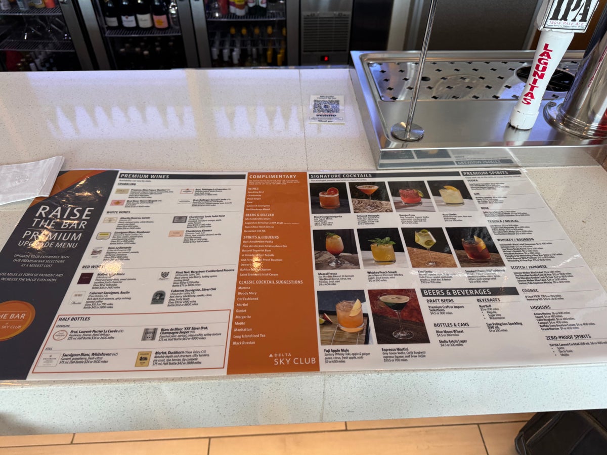 Delta Sky Club SFO Bar Menu