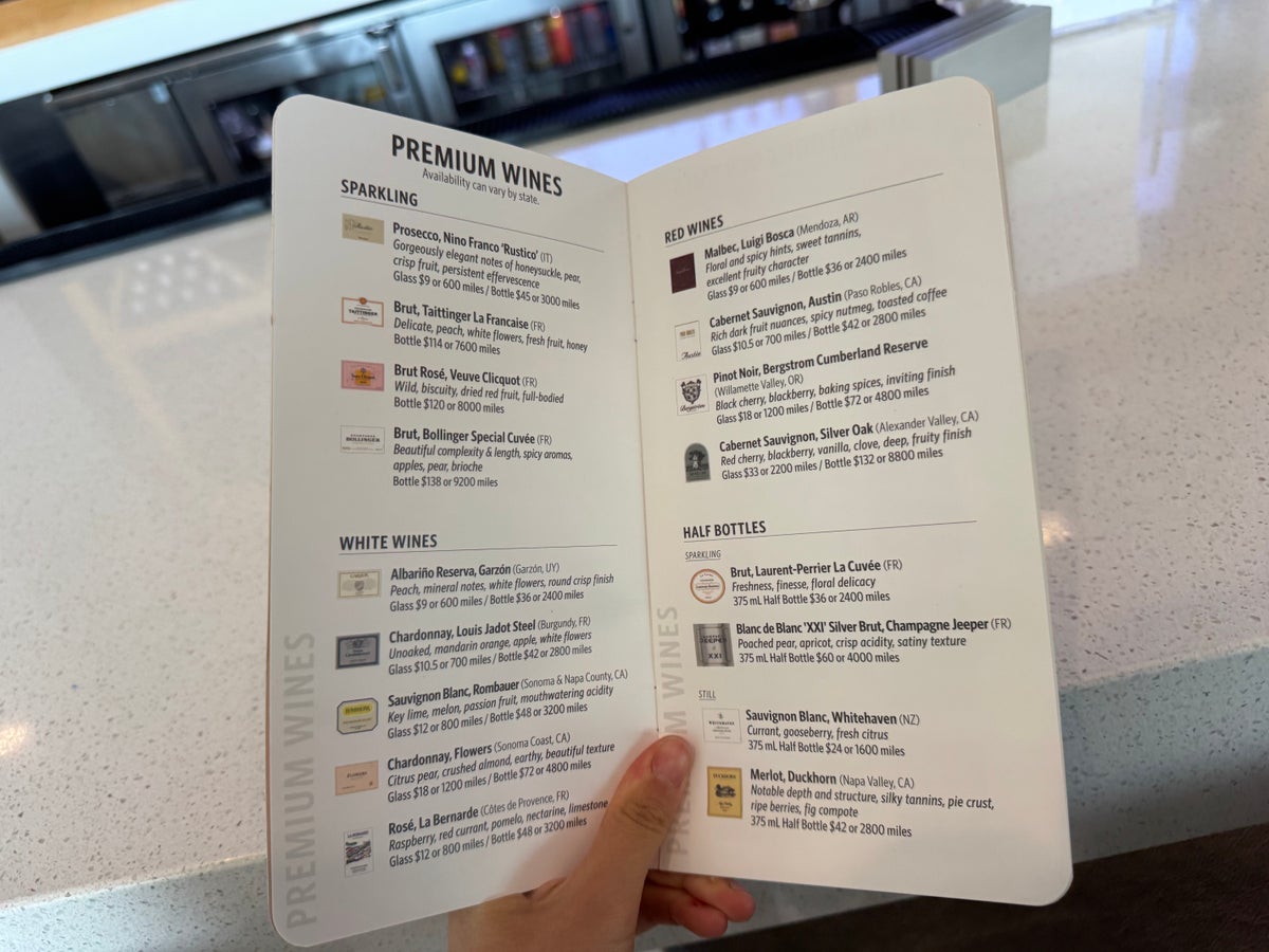 Delta Sky Club SFO Premium Wines