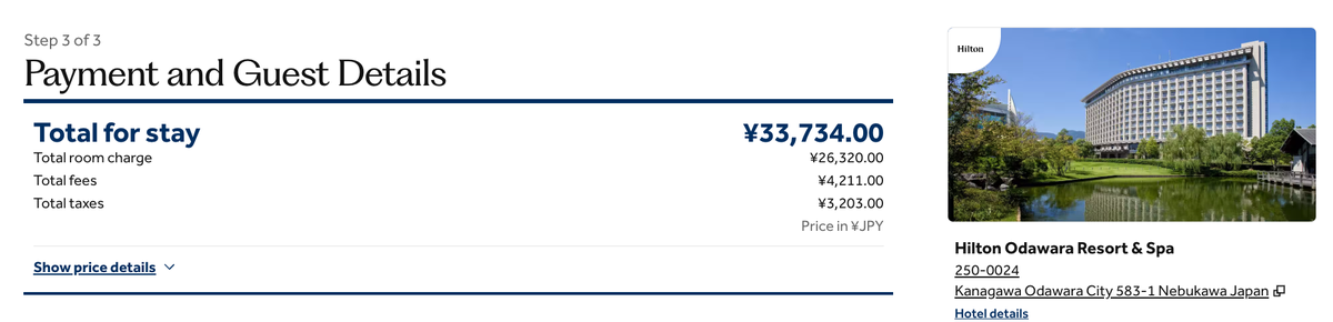 Hilton Odawara Resort Spa cash price
