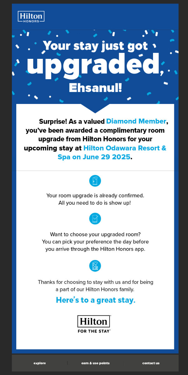 Hilton upgrade e mail