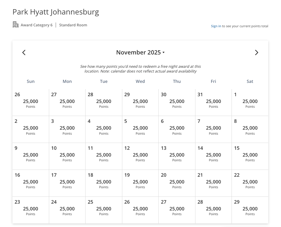 Hyatt Monthly Calendar