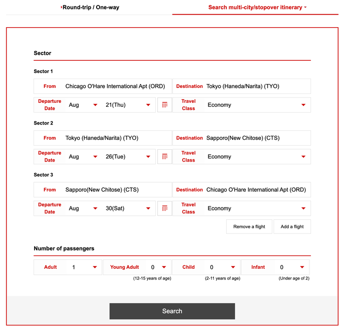 JAL Multi City Booking Page JAL Multi City Booking Page