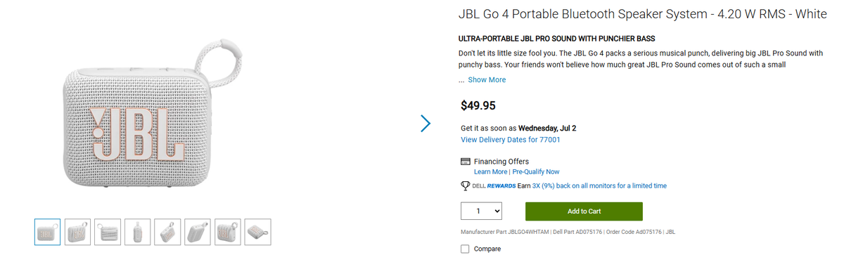 JBL Go 4 Portable Bluetooth Speaker System