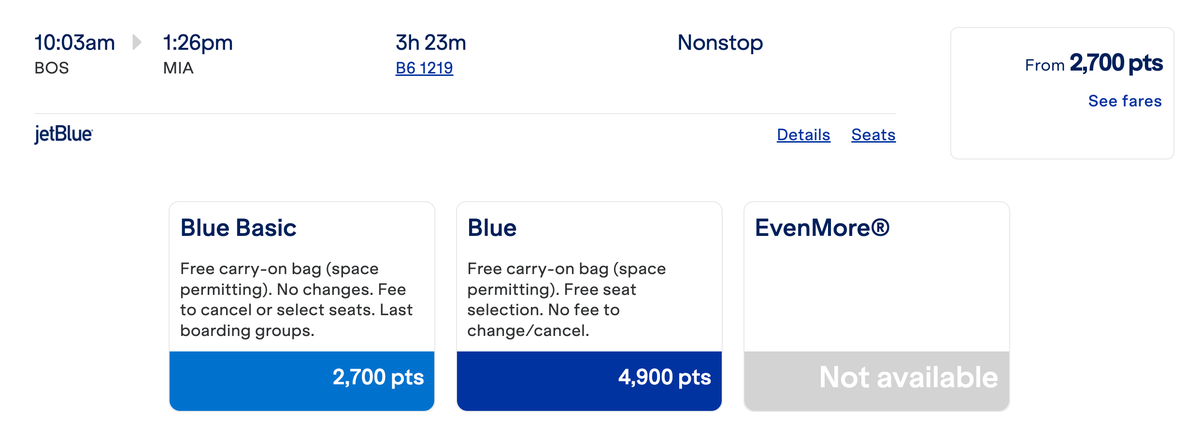 JetBlue TrueBlue award sale June 2025 BOS RSW