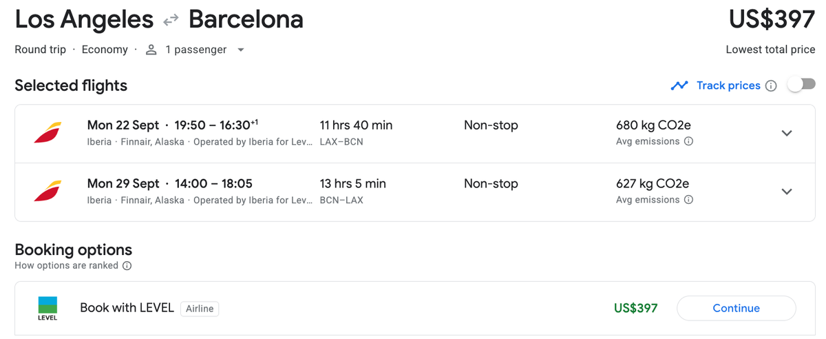 Los Angeles to Barcelona with LEVEL from 397 USD