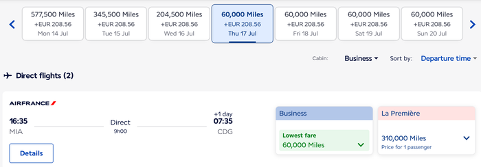 Miami to Paris Air France business redemption Miami to Paris Air France business redemption