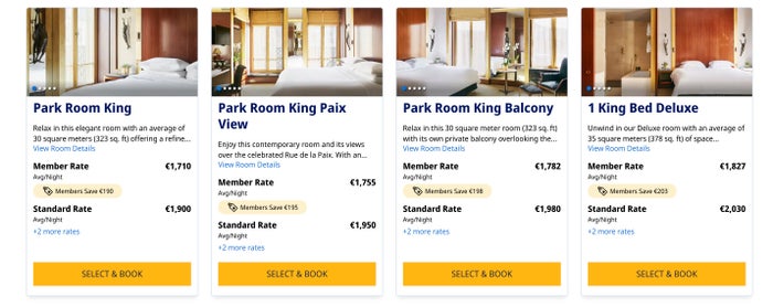 Park Hyatt Paris Cash Rates Screenshot