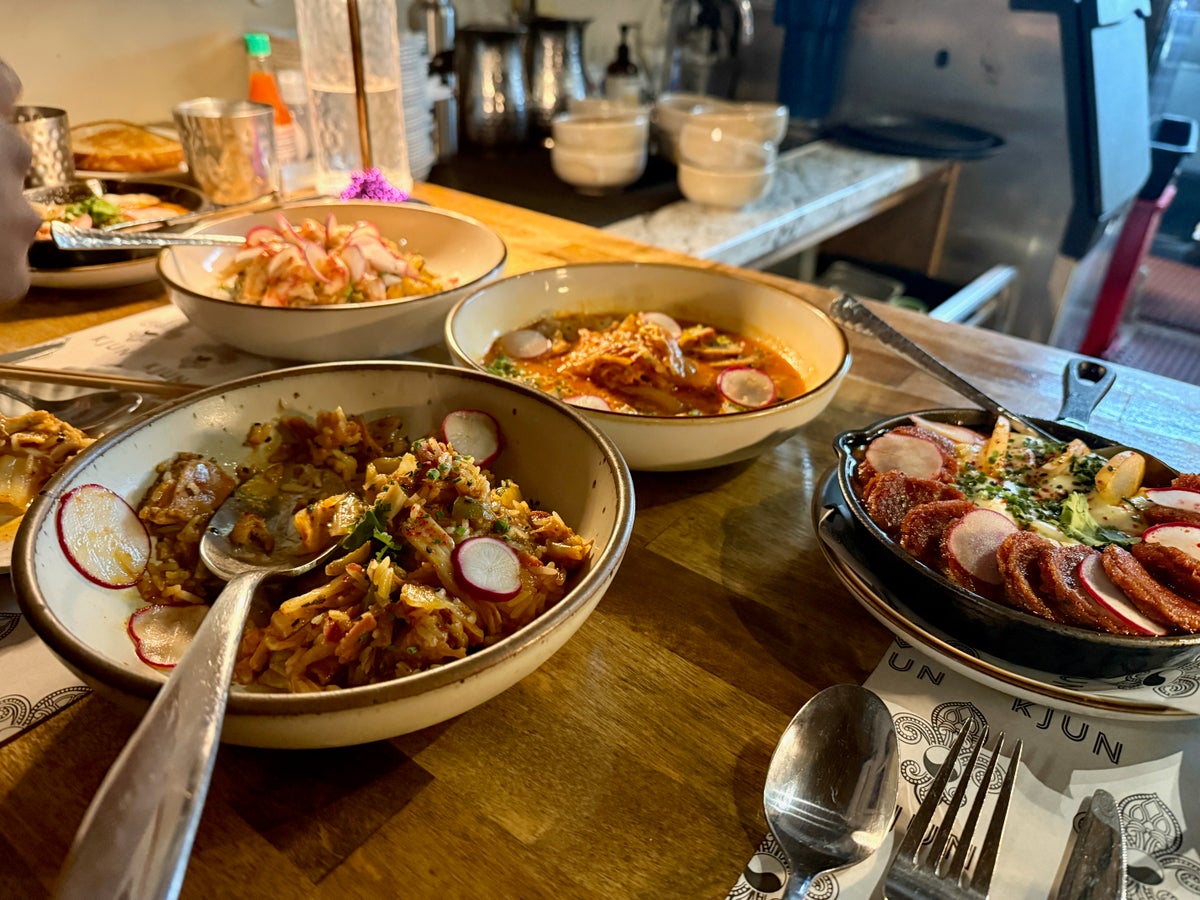 Plates of food on a table at a restaurant