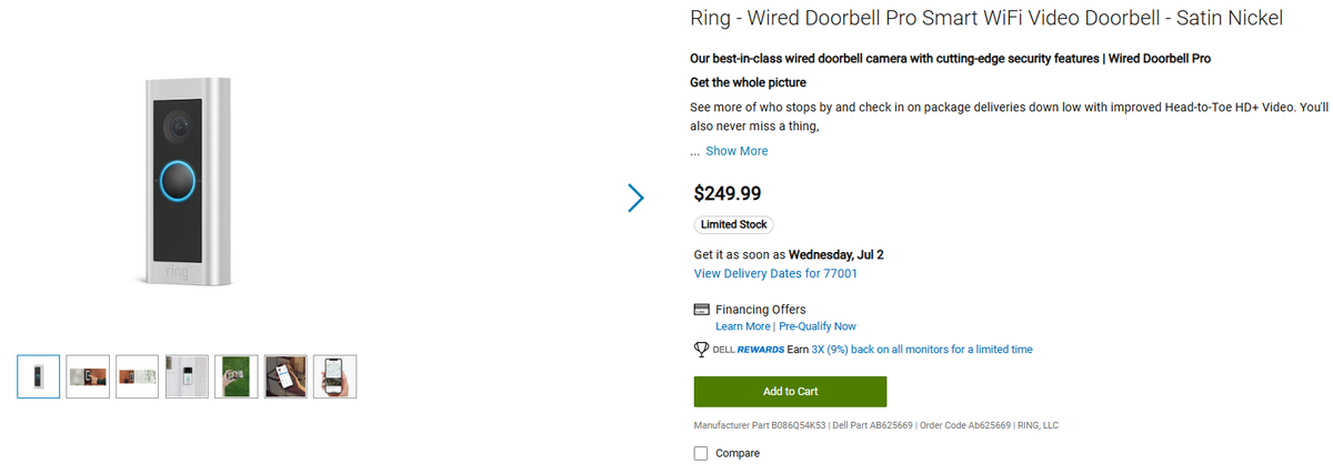 Ring Wired Doorbell Pro Smart WiFi Video Doorbell Satin Nickel
