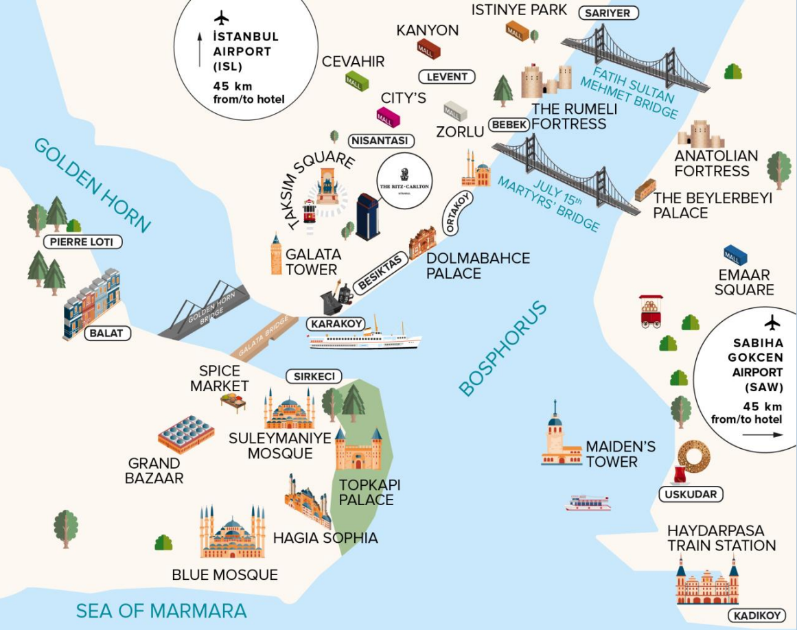 Ritz Carlton Istanbul map with sights