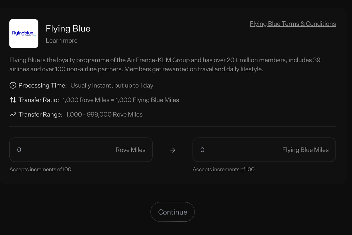 Rove Flying Blue Transfer Partner