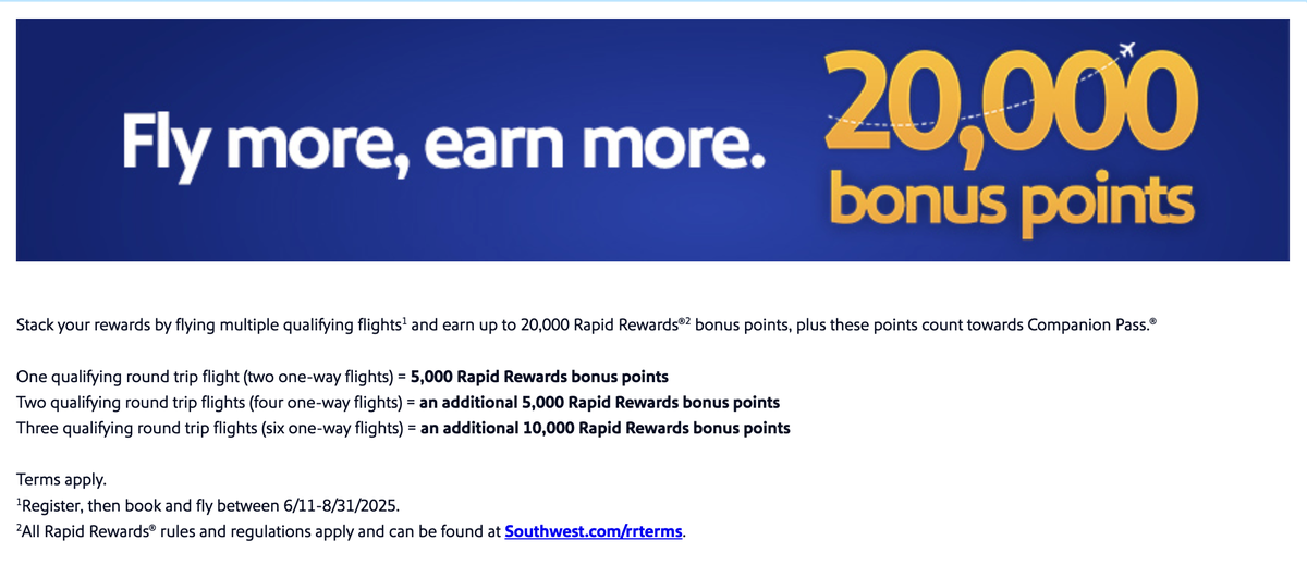 Southwest 20k bonus points promotion 2025