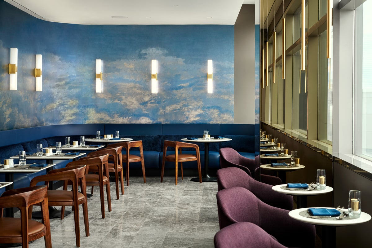 United Airlines Newark EWR Polaris Lounge Dining Room tables