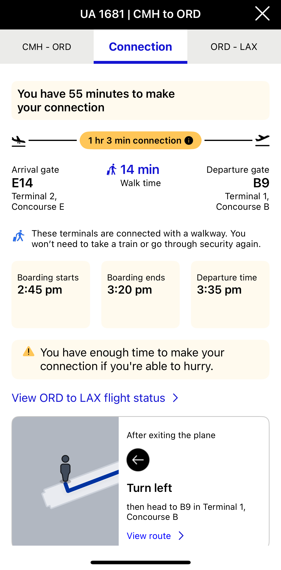 United Airlines app step by step connection info