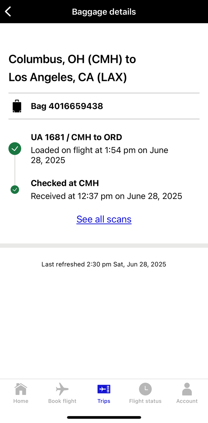 United app baggage tracking scans