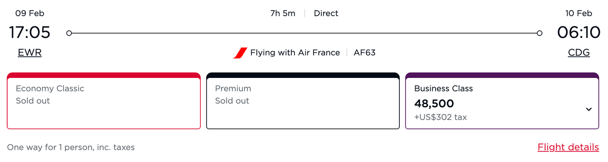 Virgin Atlantic award EWR CDG on Air France