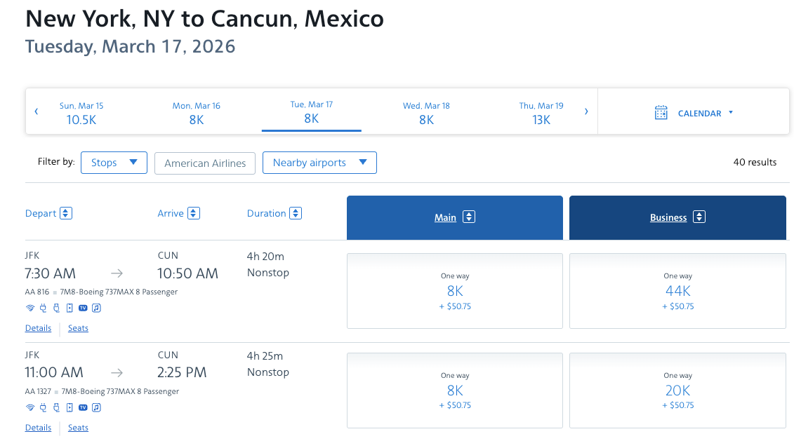 AA Awards Mexico 8k AA miles