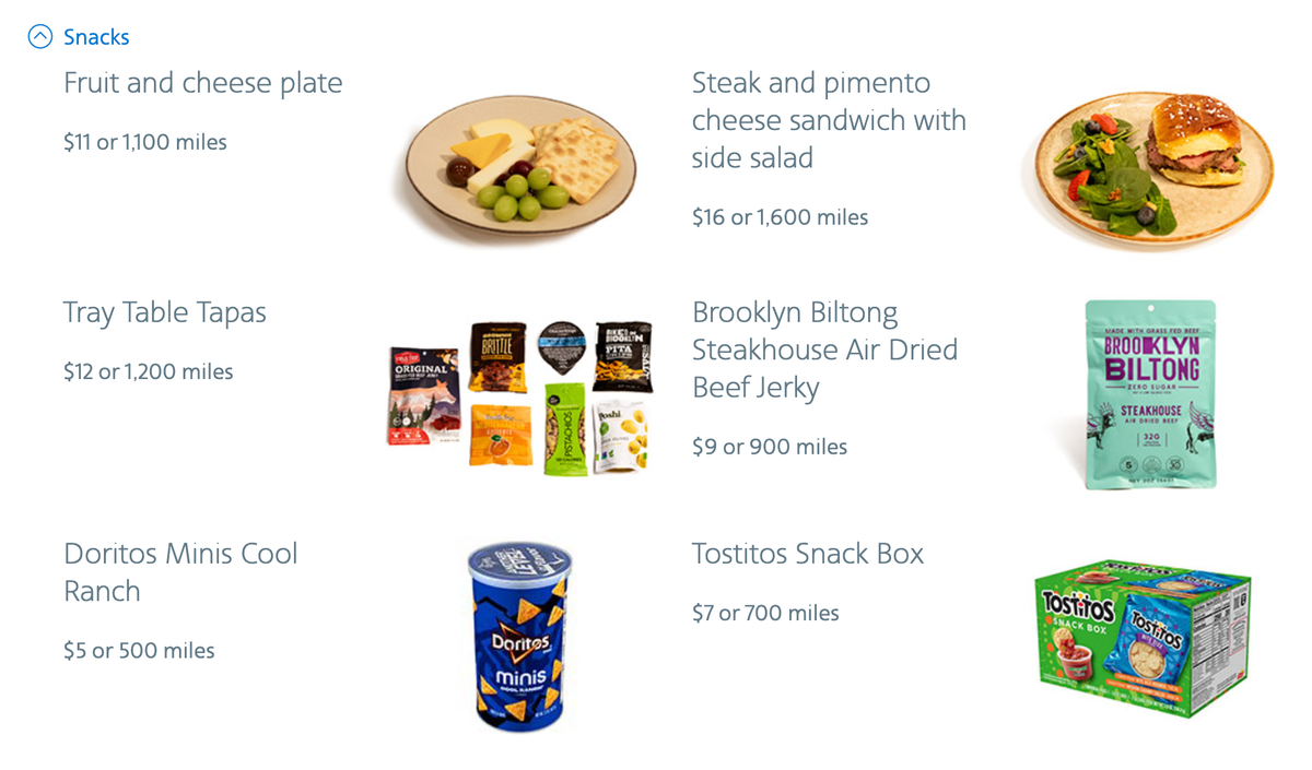 AA use miles for snacks options