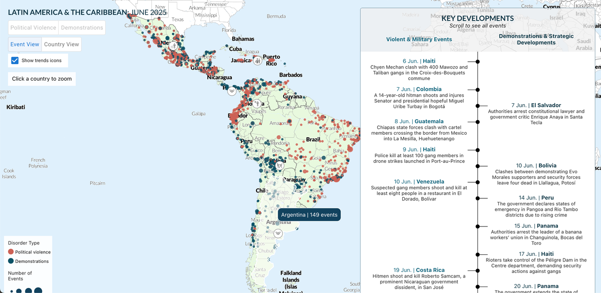ACLED incident map Latin America Caribbean June 2025