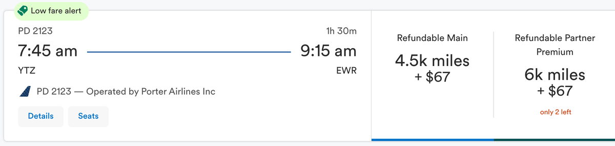 Alaska miles Porter January 2026 YTZ EWR