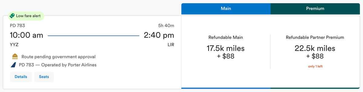 Alaska miles YYZ LIB December 13 2025 on Porter