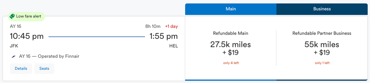 Alaska redemption JFK HEL 55k miles biz