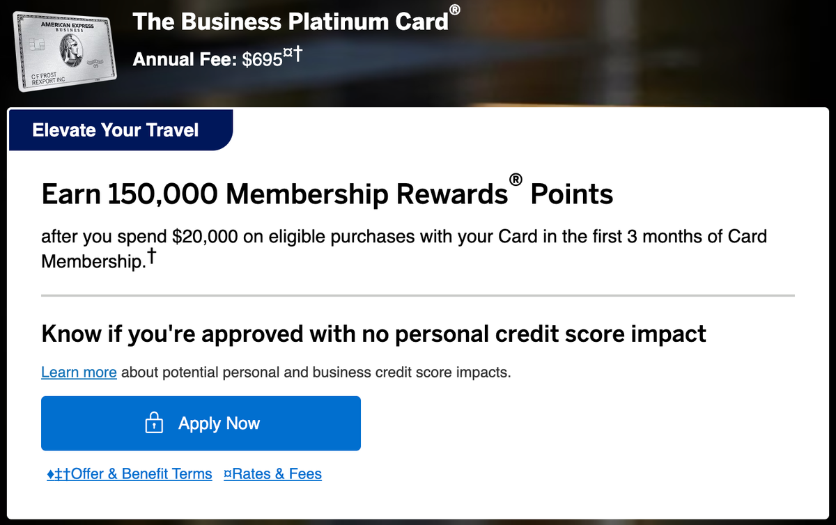 Amex Business Platinum card 150k offer July 7 2025